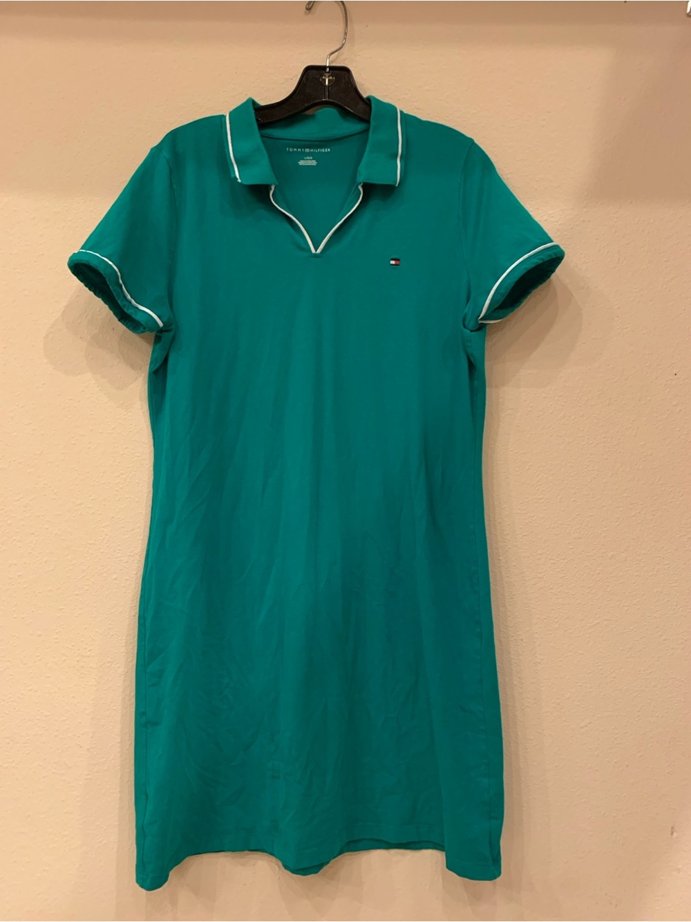 Tommy Hilfiger Teal Short Sleeve Polo Dress with White Trim